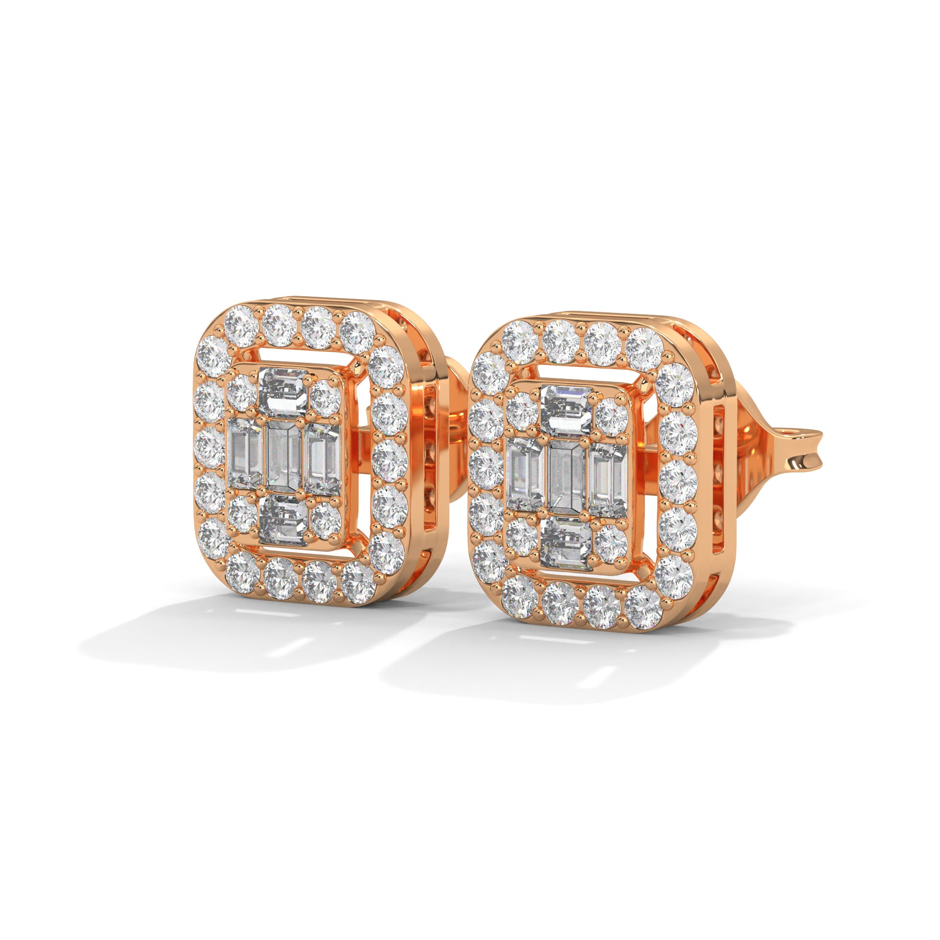 Elegant Emerald & Round Lab-Grown Diamond Gold Halo Stud Earrings | 1.13 CTW